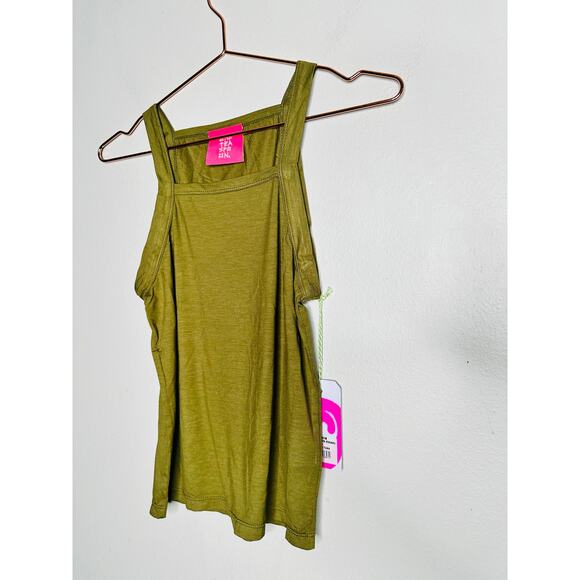 ONE TEASPOON Worn Khaki Olive Green Miami Bamboo Logo Tank Top Size Medium NWT - Picture 3 of 6